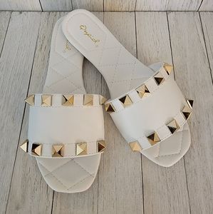 SALE!! QUPID- WHITE STUDDED SANDALS